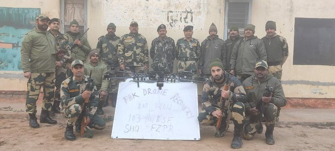 On 17th Dec at about 2310 hrs, alert troops of BOP Wan, Ex-103 Bn, Amarkot detected and downed a drone at a distance of appx 300 Mtrs from IB & 150 Mtrs from BS Fence.  Top officials of BSF have already reached the spot and a search operation is in progress. The recovered drone is found to be made in China. Alert troops of BSF once again foiled the attempt of Trans-border criminals.