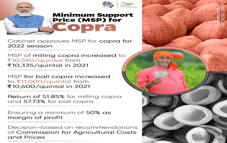 Govt hikes MSP for Copra, aimed at doubling farmers' income by 2022