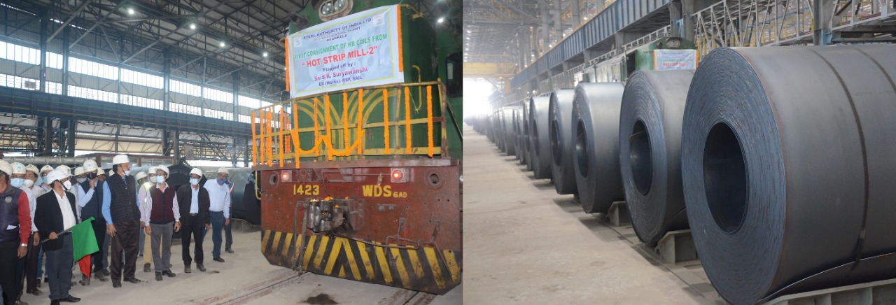 The first consignment of HR Coils from the New State-of-the-art Hot Strip Mill-2 of SAIL-Rourkela Steel Plant was flagged off on 28th December 2021.