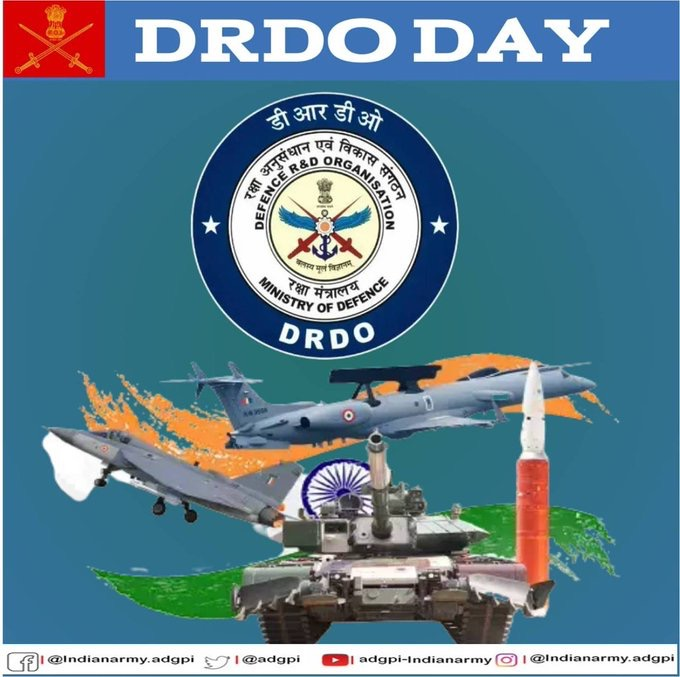 General MM Naravane COAS and All Ranks of Indian Army extend warm wishes and greetings to all DRDO Personnel and their families, on the occasion of DRDO Day.