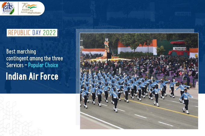 For the first time, the general public was invited to vote for the best marching contingents and best tableaux in the popular choice category through the MyGov platform. Marching contingent of  @IAF_MCC  has been picked as the best marching contingent among the three Services.