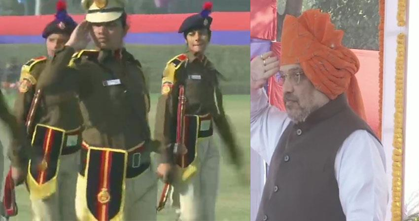 Union Home Minister Amit Shah takes the salute at 75th Raising Day Parade of Delhi Police in Delhi.