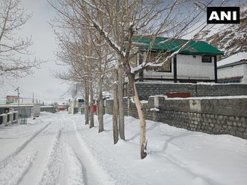 Himachal Pradesh's Kaza town in Spiti valley received fresh snowfall, covering the region in a blanket of snow.