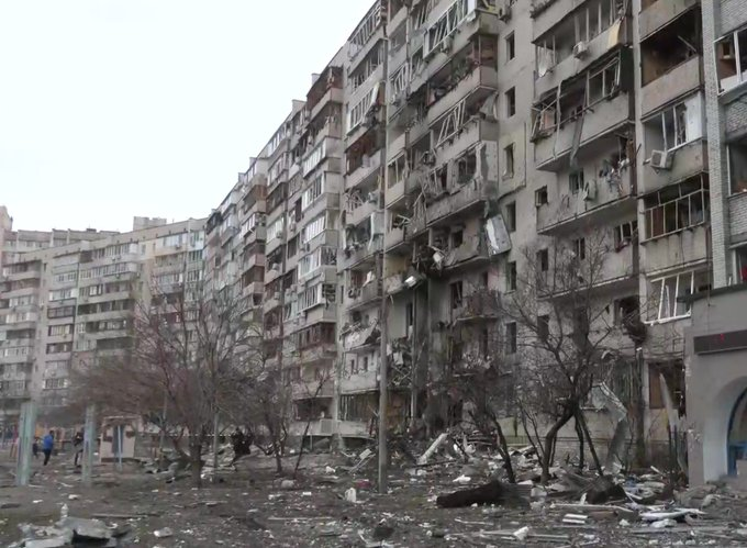 Ukrainian forces downed a Russian aircraft over Kyiv in the early hours on Friday, which then crashed into a residential building and set it on fire.