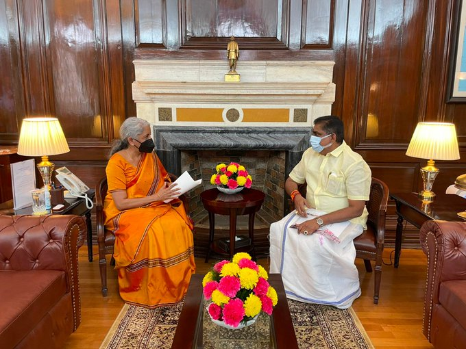 Home Minister of Puducherry  @ANamassivayam  calls on Union Finance Minister  @nsitharaman .