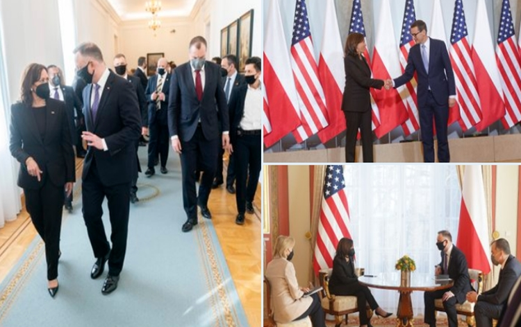 US Vice President Kamala Harris meets Polish PM Mateusz Morawiecki to signal support for NATO allies along Ukraine’s borders