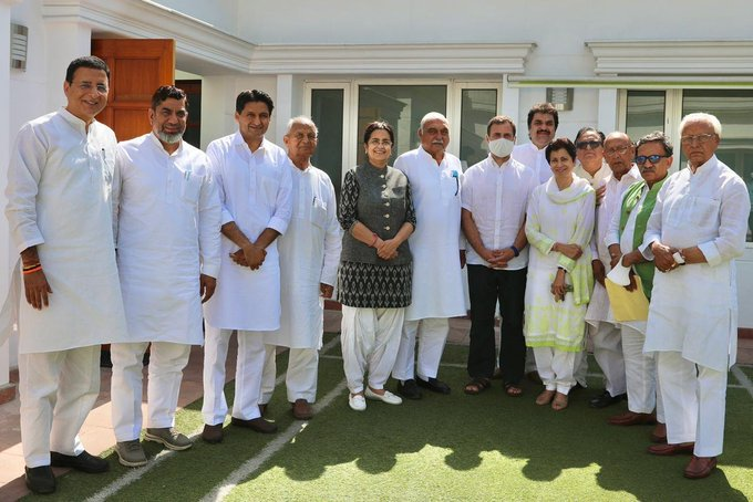 Congress leaders from Haryana met party leader Rahul Gandhi today in Delhi.