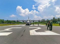 Maiden landing by an Indian Air Force C130J transport aircraft at INS Baaz- the southernmost airfield of the Indian Armed Forces is a significant step in integrated operations:  @indiannavy