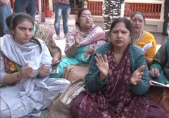 Jammu & Kashmir: Kashmiri Pandits celebrate their New Year festival 'Navreh' by offering prayers & singing 'bhajans' at a temple in Hari Parbat in Srinagar