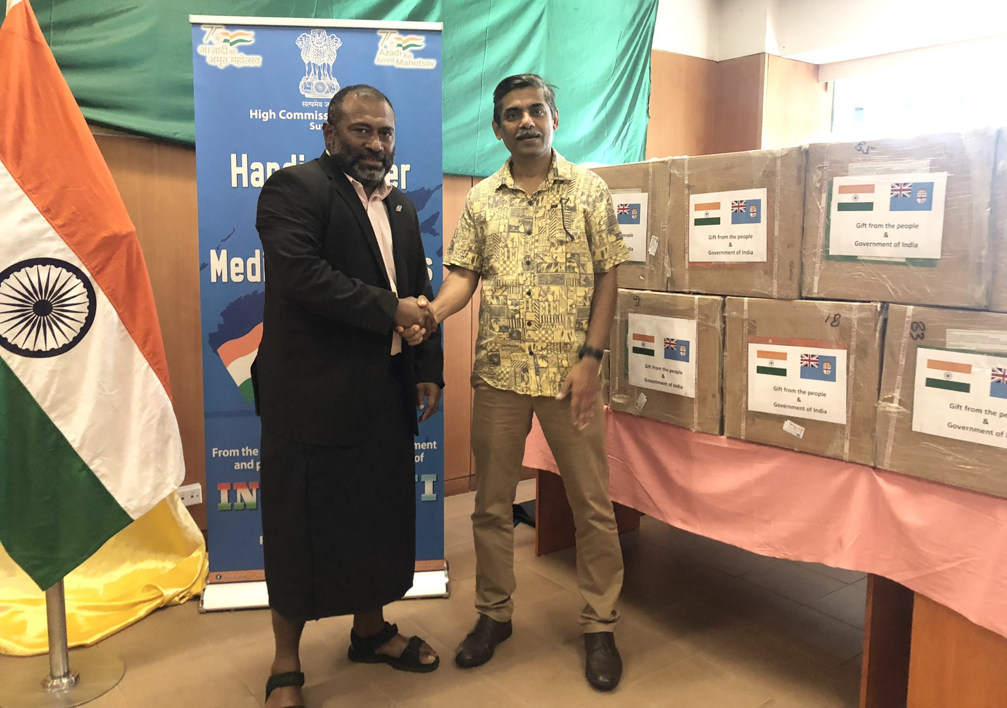 India sends medical supplies to Fiji: Consignment of life-saving antiretroviral drugs, PPEs & TB medicines worth over FJ$325,000  was handed over by Indian High Commissioner to Fiji P.S. Karthiyan to Minister for Health & Medical Services of Fiji I Waqainabete.