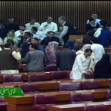 Pakistan | PTI members walk out of the session to elect the new prime minister.