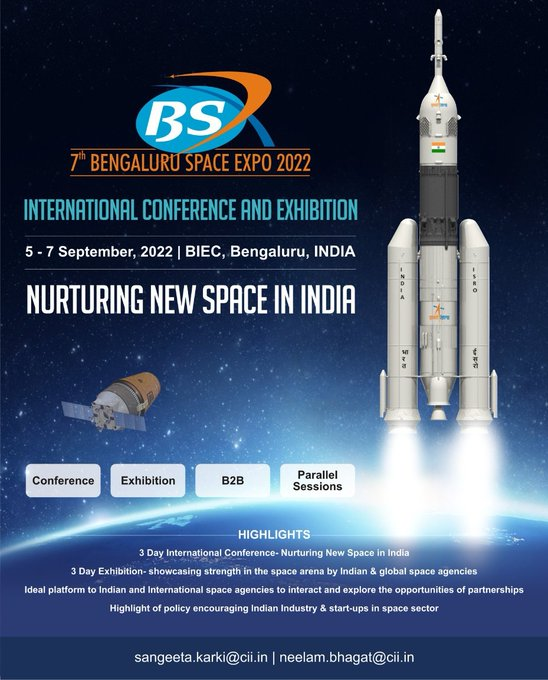 The 7th Bengaluru Space Expo 2022 International Conference & Exhibition will be held On September 5-7, 2022.