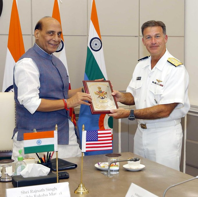 Commander of US Indo-Pacific Command (USINDOPACOM) Admiral John Aquilino today called  on Defence Minister Rajnath Singh.