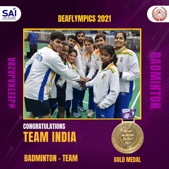 Indian badminton team won gold beating Japan 3-1 in the final at the Deaflympics 2021.