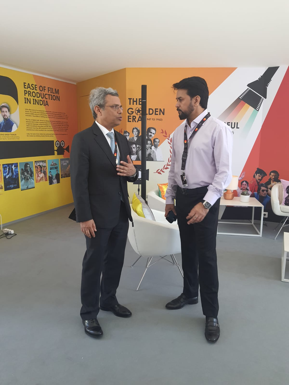 Union Information & Broadcasting Minister  @ianuragthakur  takes a tour of the India Pavilion at  @Festival_Cannes