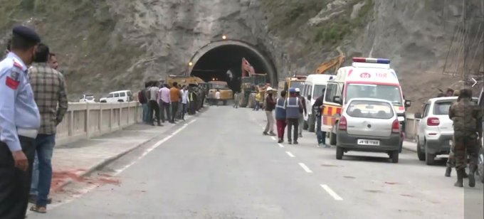 Unfortunate incident of collapse of an under construction tunnel on National Highway stretch between Ramban & Ramsu in district Ramban, Jammu & Kashmir. Another 2 rescued and hospitalised with injuries. Rescue operations going on in full swing. Civil administration and Police authorities are monitoring the situation.