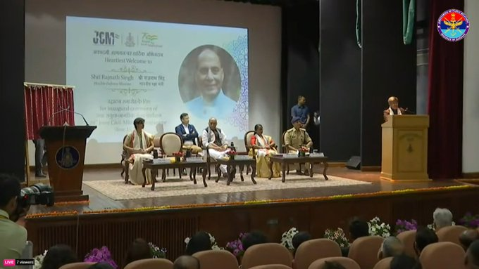 Defence Minister  @rajnathsingh  at the inaugural ceremony of the 28th Joint Military Training Programme at  @LBSNAA_Official