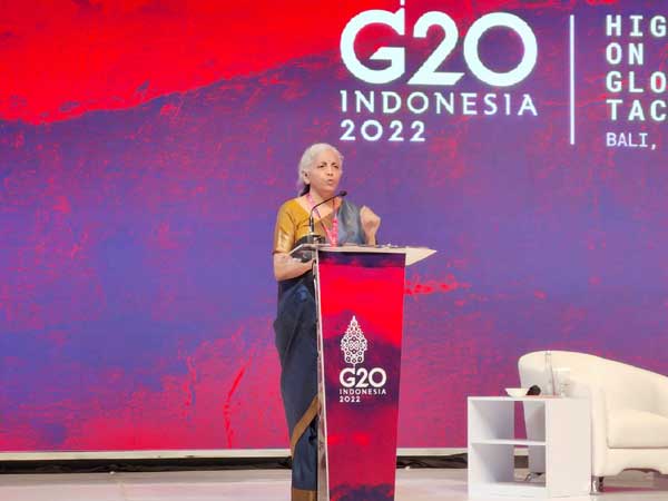 Union Finance Minister  @nsitharaman  speaks during the High-Level Seminar On Strengthening Global Collaboration for Tackling Food Insecurity, on sidelines of #G20FMCBG in Bali, today.