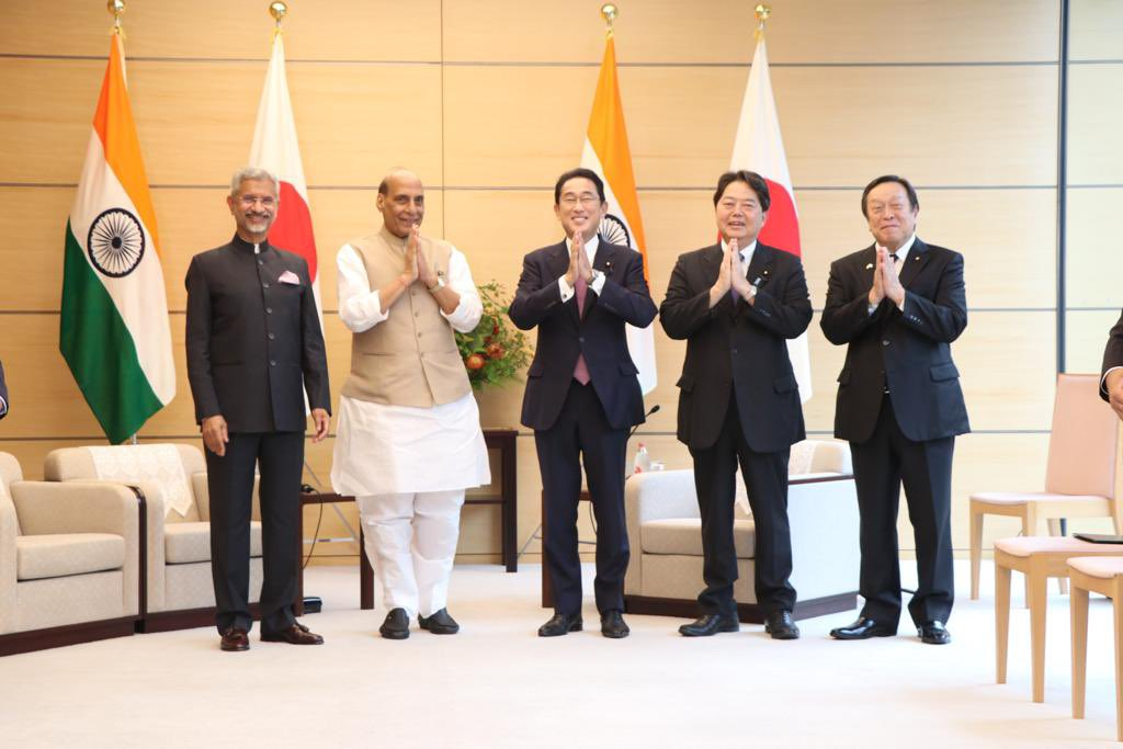 Delighted to meet Japan’s Prime Minister, Mr. Fumio Kishida in Tokyo. Extended my heartfelt condolences on the sad demise of Former Prime Minister, HE Shinzo Abe. India-Japan partnership will have a defining role to play in ensuring peace and stability in the region: Tweeted Defence Minister Rajnath Singh