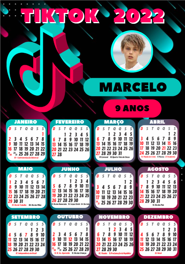 Arte digital calendário Tiktok