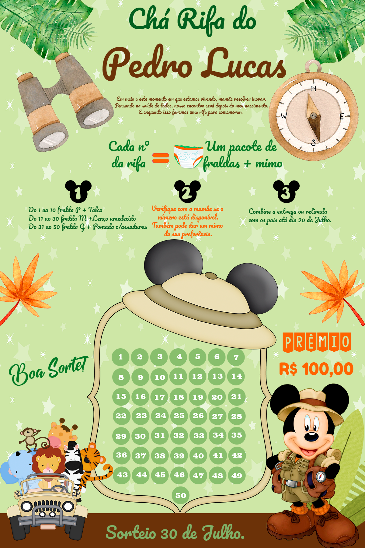 Fazer convite online convite digital Chá Rifa Cartela Mickey Mouse