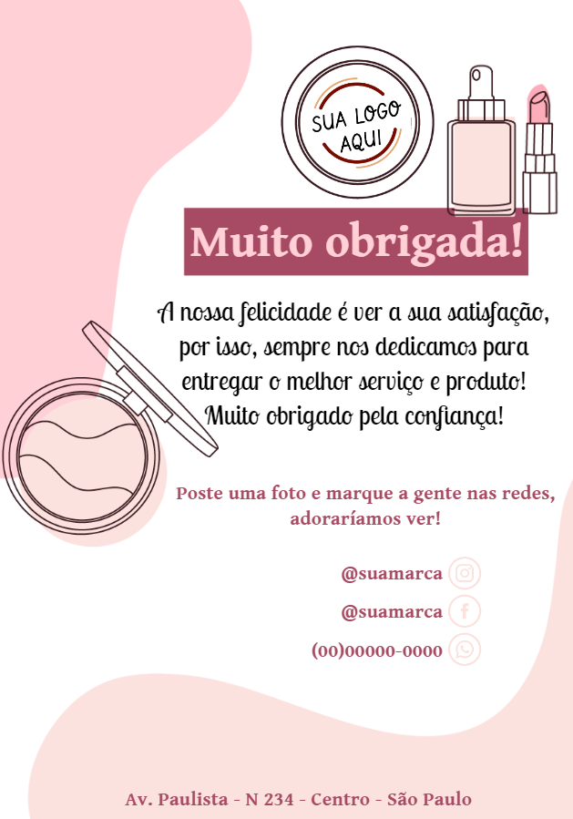 Arte Digital Cartão de agradecimento para cliente Loja de maquiagem Logo personalizável