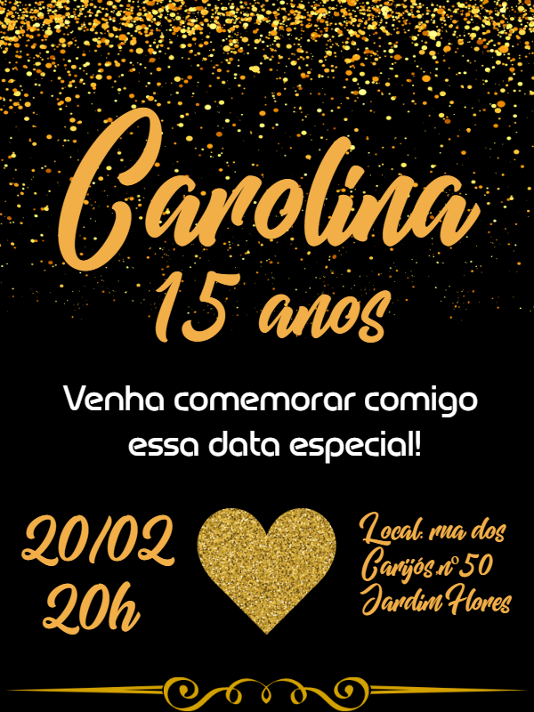 Convite Aniversário Brilho Dourado E Preto Edite Grátis Com Nosso Editor Online 8094