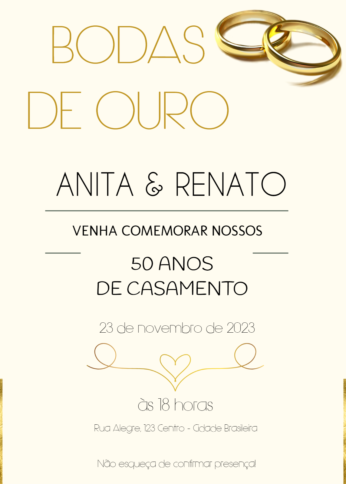 Convite Bodas De Ouro Dourado 50 Anos De Casamento Edite Grátis Com Nosso Editor Online 8831