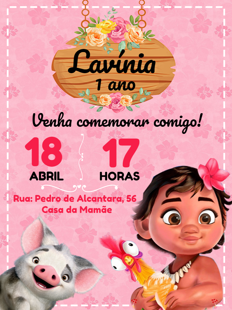 Convite De Aniversario Moana 2