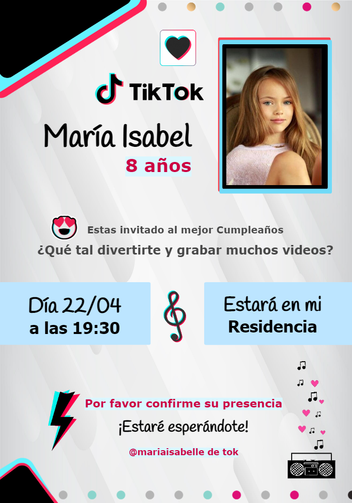 Hacer Invitación En Línea Invitación De Cumpleaños Digital Tik Tok Con Foto 4963