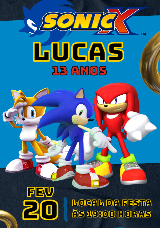 Convite Sonic the Hedgehog - Edite grátis com nosso editor online