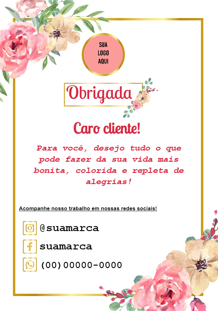 Arte Digital Cartão de agradecimento para cliente loja feminina com logo personalizável