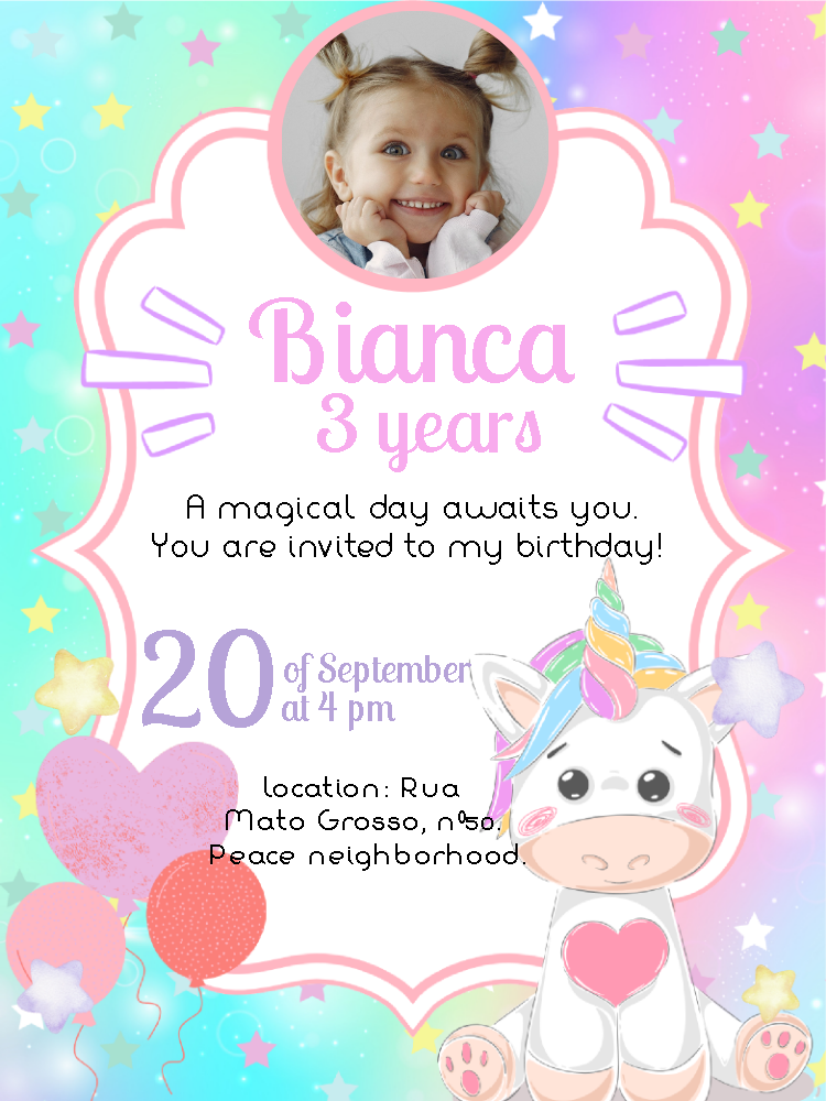 Make an invitation online unicorn birthday digital invitation with photo