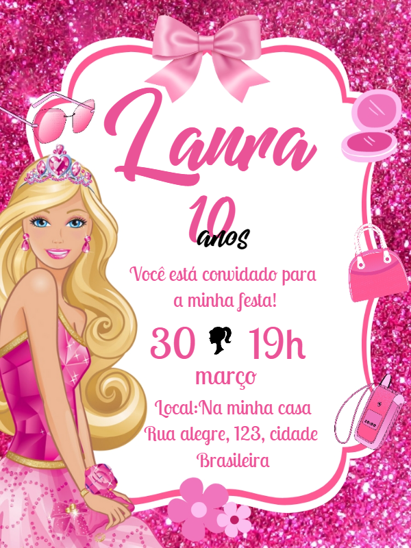 Convite Barbie De Aniversário Edite Online