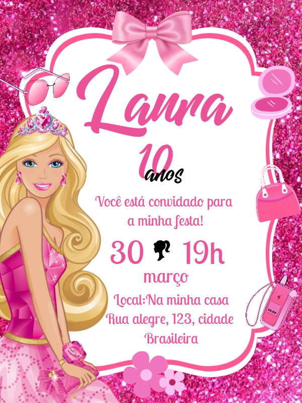 Convite aniversário barbie - Edite grátis com nosso editor online