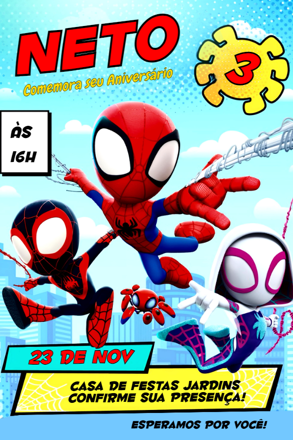 Grátis - Fazer convite online convite digital spidey amazing friends em  2023