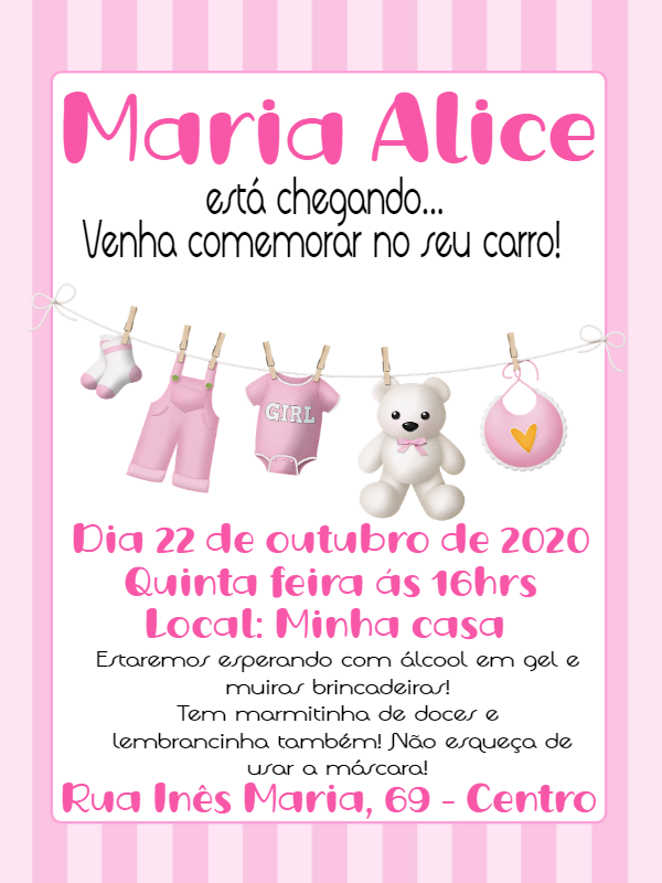 Fazer Convite Online Cha De Bebe Ursinho Rosa