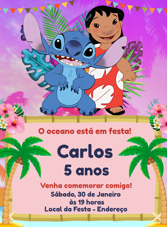 Pink Lilo and Stitch Girl Birthday Invitation - An amazing online ...