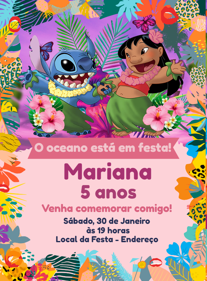 Pink Lilo and Stitch Girl Birthday Invitation - An amazing online ...