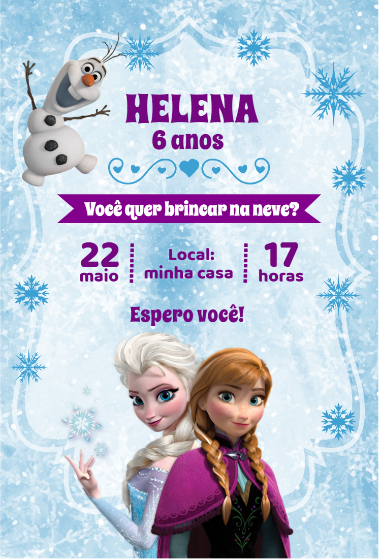 Convite FROZEN Edite grátis com nosso editor online