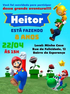 Fazer Convite de Aniversário para Whatsapp De Super Mario YoshiEdite Online