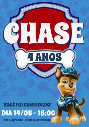 Convite De Aniversário Patrulha Canina Chase Edite Online