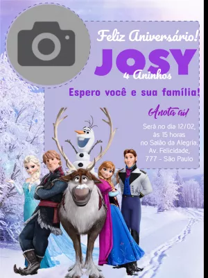 Convite Frozen online. Aniversário Infantil. Digital.