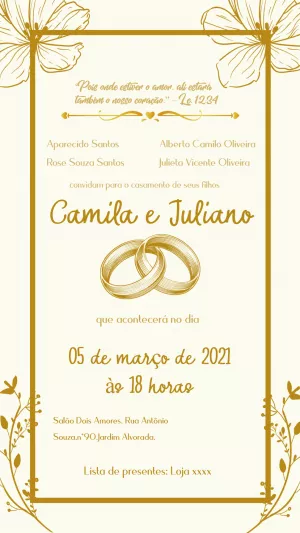 Convite de casamento - casal de pombos com alianças - Edite grátis com  nosso editor online