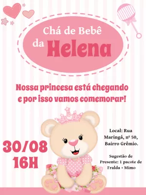 Convite ch de beb Ursinha Princesa Edite gr tis com nosso