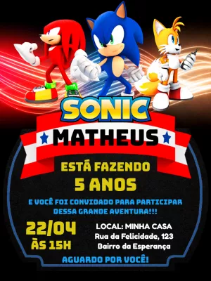 Convite Aniversário sonic, personagens - Edite grátis com nosso editor  online