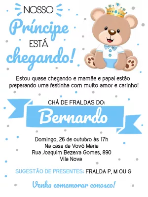 Convite Chá De Bebê Urso Príncipe