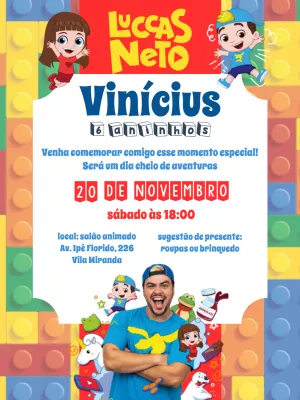 Convite Luccas Neto Aniversário para Editar - Imagem Legal