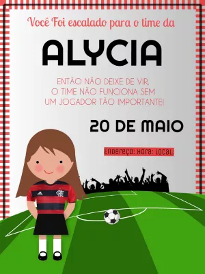 Convite de aniversário Flamengo Futebol Menina