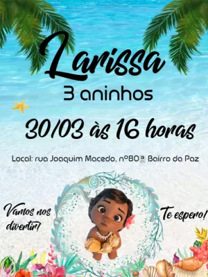 Convite aniversário Moana Baby